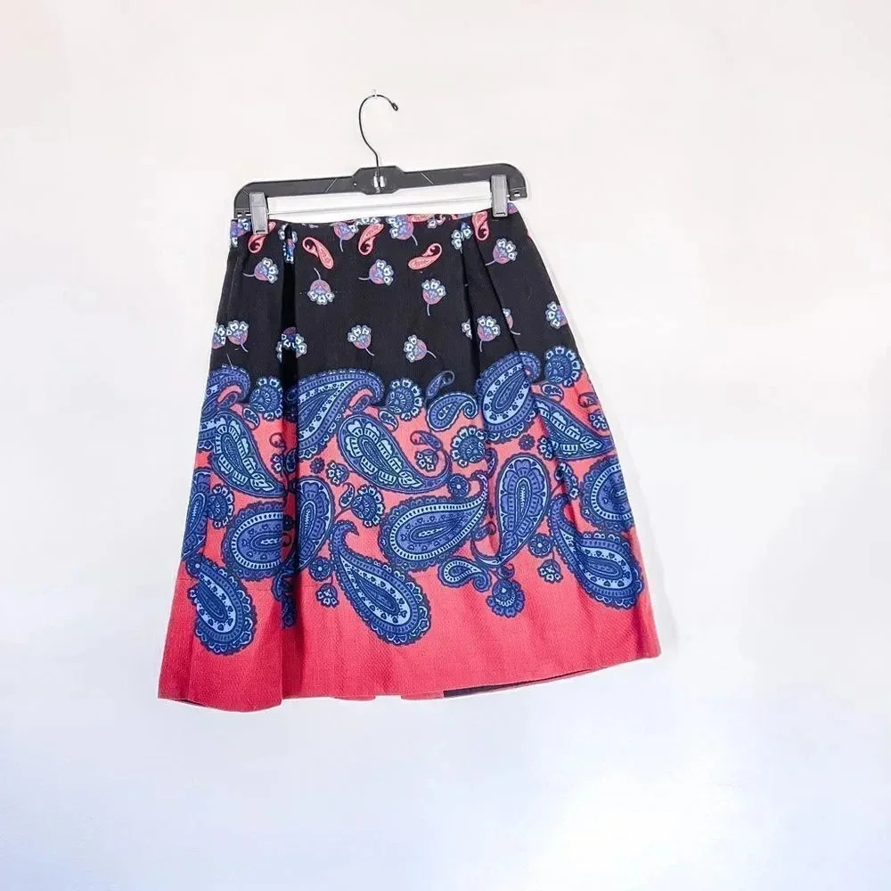 Topshop New Women's 100% Cotton Printed Black A-line‎ Skirt size 4